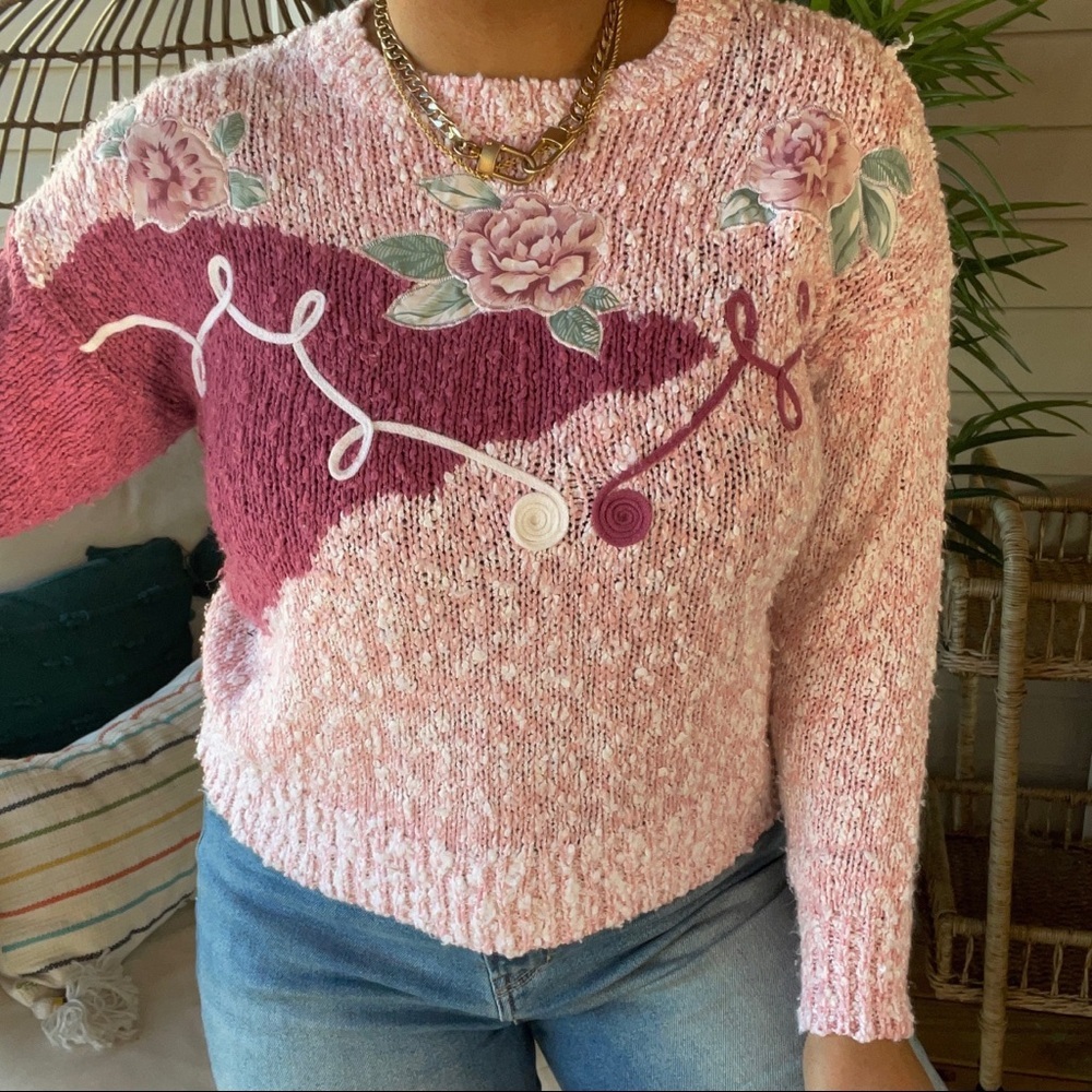 Vintage Cottagecore Floral Rose Grandma Sweater SZ M